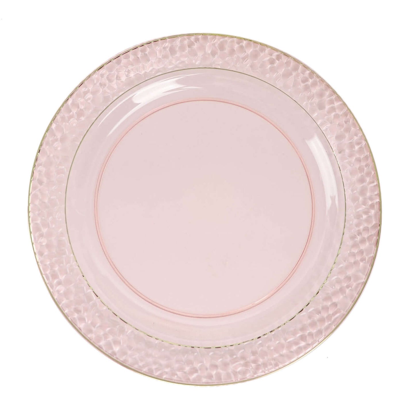 10 Pack Blush Hammered Design Plastic Dinner Plates With Gold Rim 10"