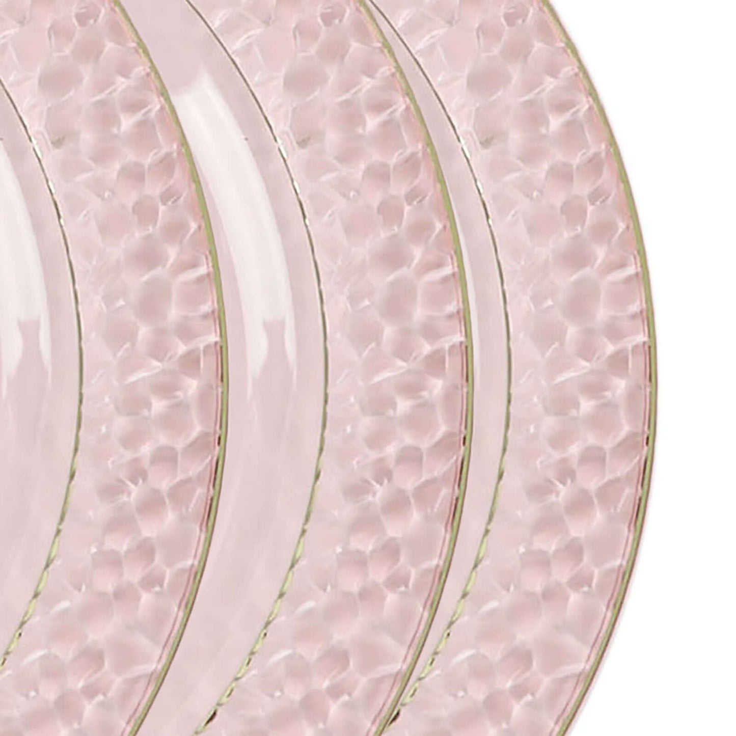 10 Pack Blush Hammered Design Plastic Dinner Plates With Gold Rim 10"